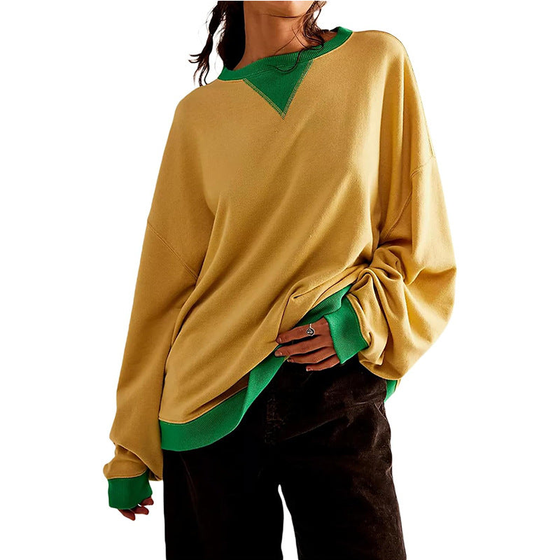 Damen lässiges Sweatshirt mit V-Ausschnitt und Kontrastbündchen ModeGeist