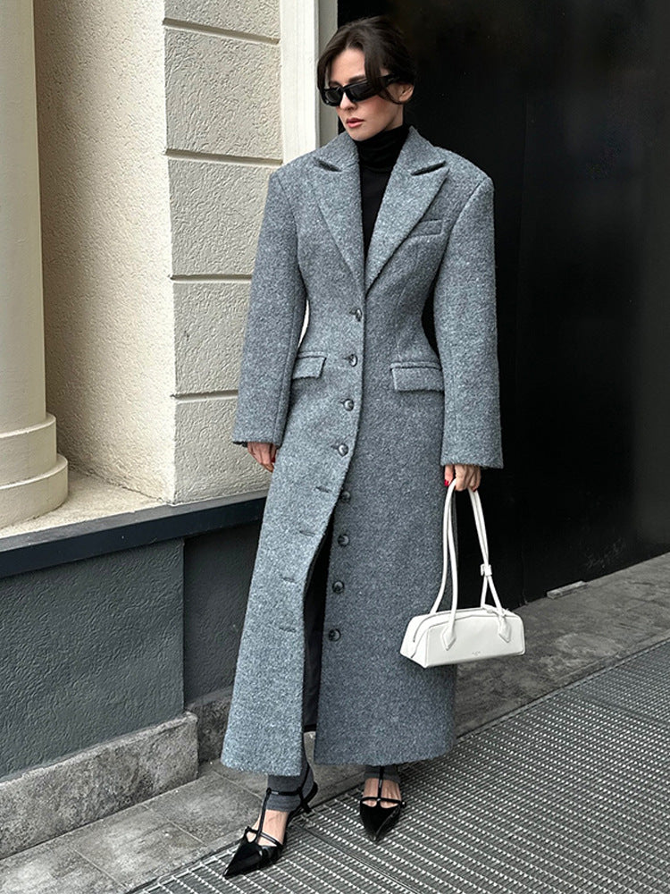 Damen eleganter Wollmantel mit strukturiertem Design und praktischen Taschen ModeGeist