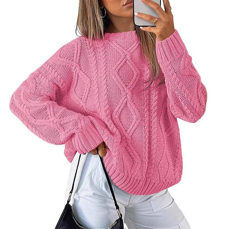 Damen Relaxed Strickpullover mit Zopfmuster ModeGeist