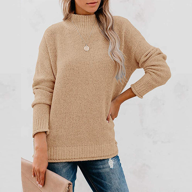 Damen Grobstrickpullover mit hochgeschlossenem Kragen und lässiger Passform ModeGeist