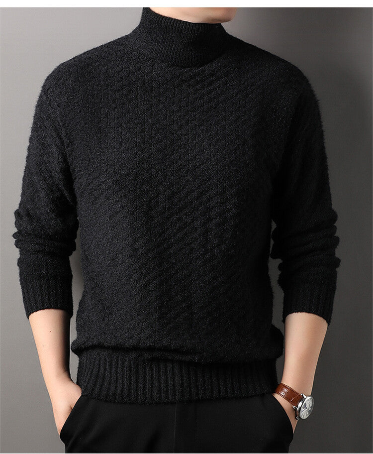 Herren Strickpullover mit hohem Kragen und strukturiertem Design ModeGeist