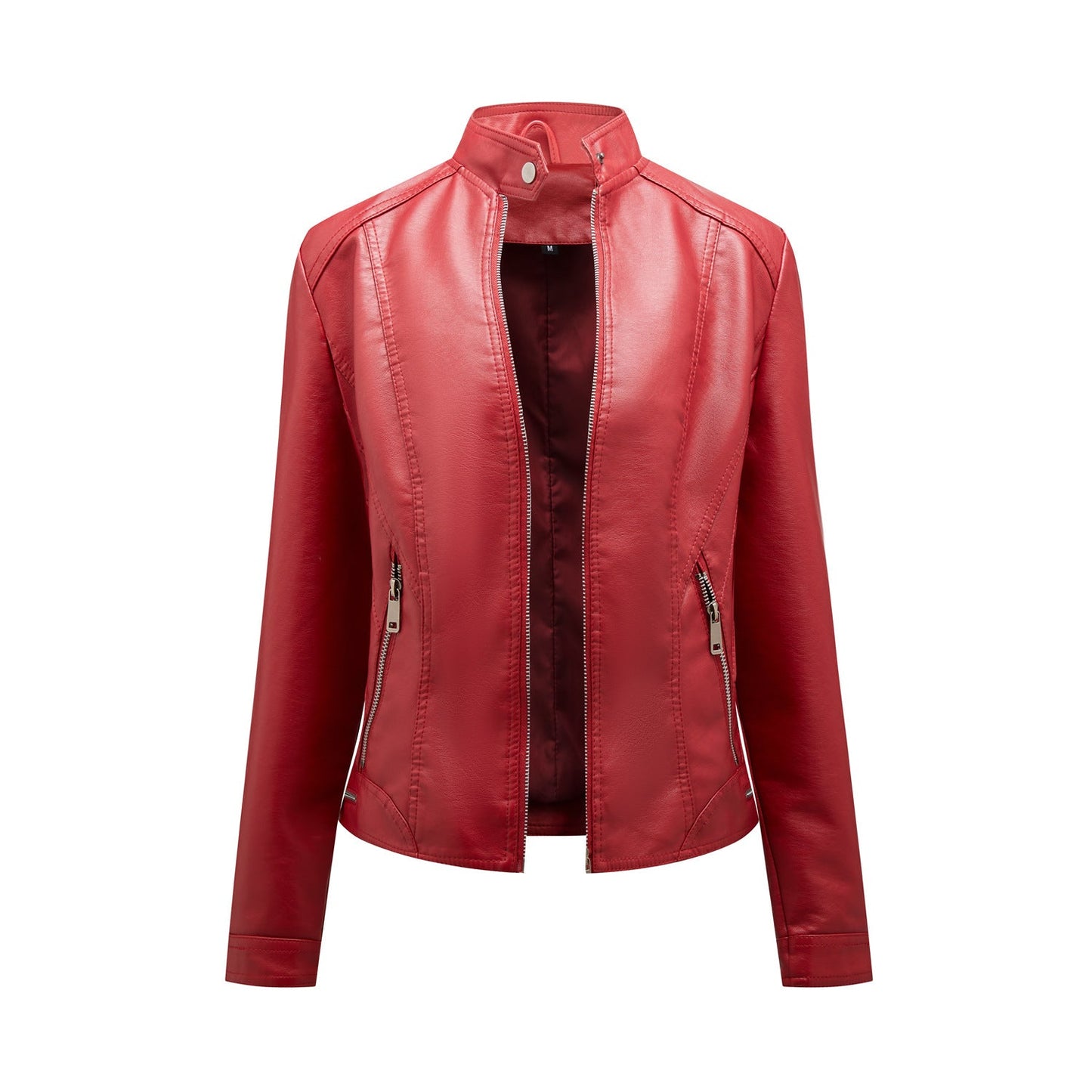 Damen modische Kunstlederjacke mit elegantem Stehkragen und praktischen Reißverschlusstaschen ModeGeist