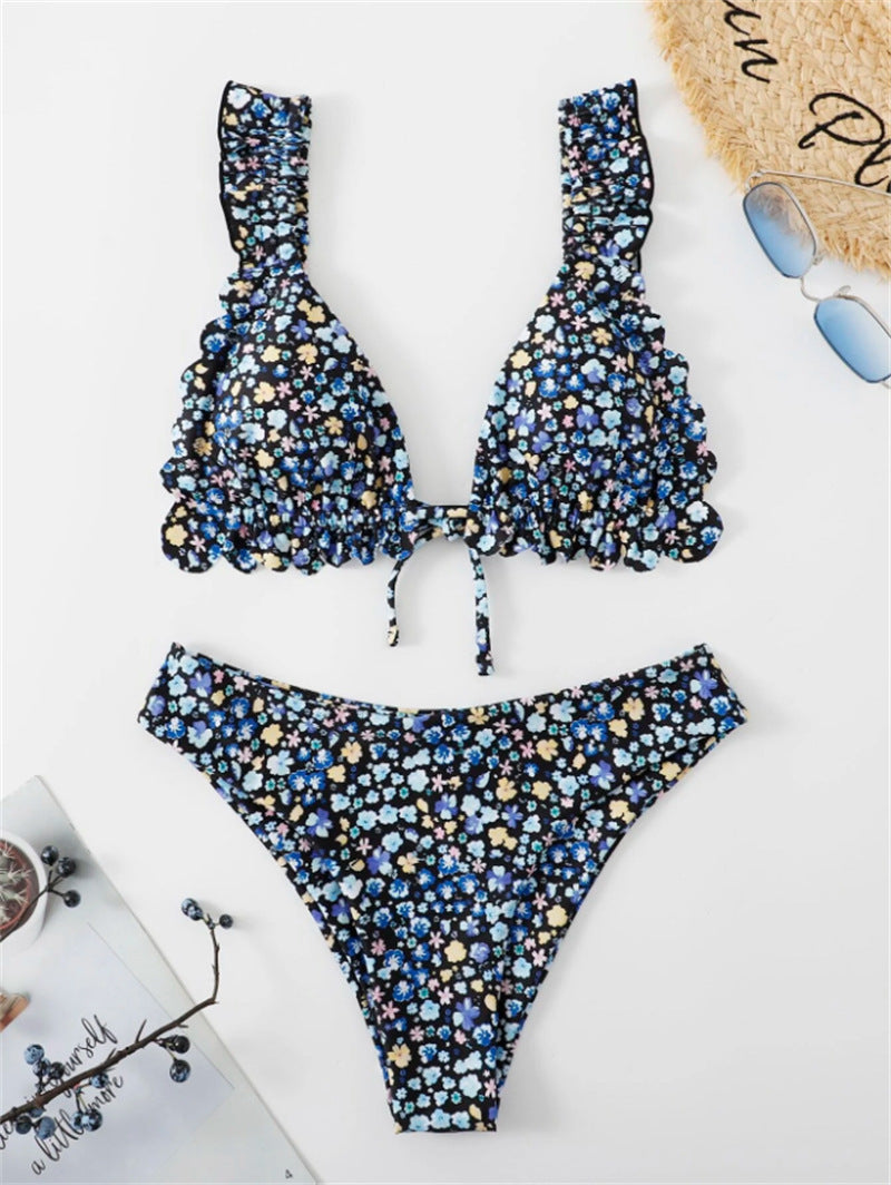 MODEGEIST Women's Floral Print Ruffled Bikini