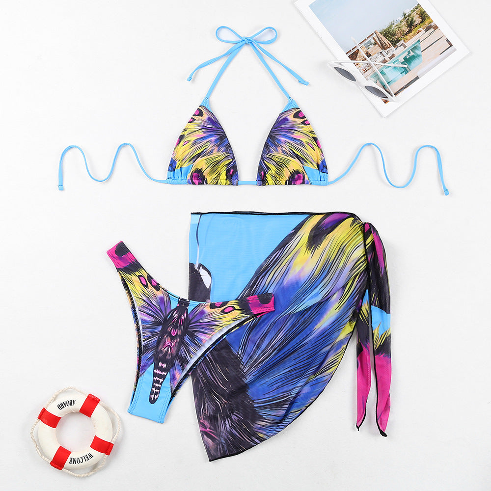 Modischer Damen-Bikini mit Dreiecks-Ausschnitt und transparentem Wickelrock