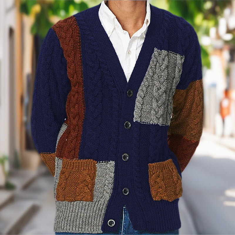 Herren Grobstrick Cardigan mit farbigen Akzenten und praktischen Taschen ModeGeist
