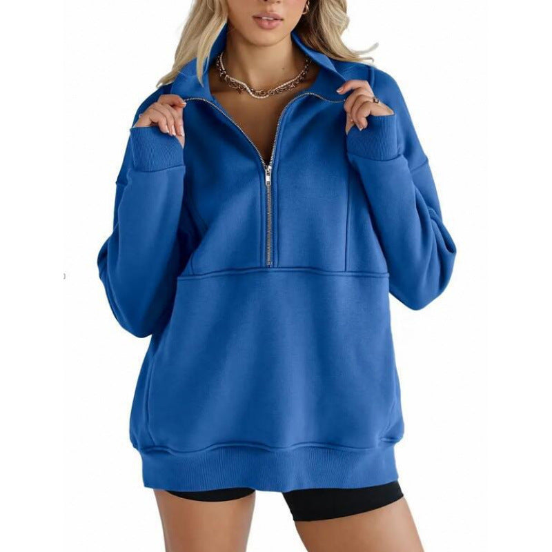 Damen Sweatshirt mit halbem Reißverschluss und oversized Schnitt ModeGeist