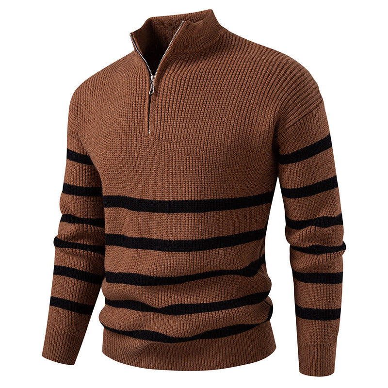 Herren Strickpullover mit modernem Halbreißverschluss und gestreiftem Design ModeGeist