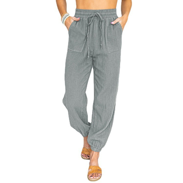 Damen luftige Freizeithose mit elastischem Bund und seitlichen Taschen ModeGeist