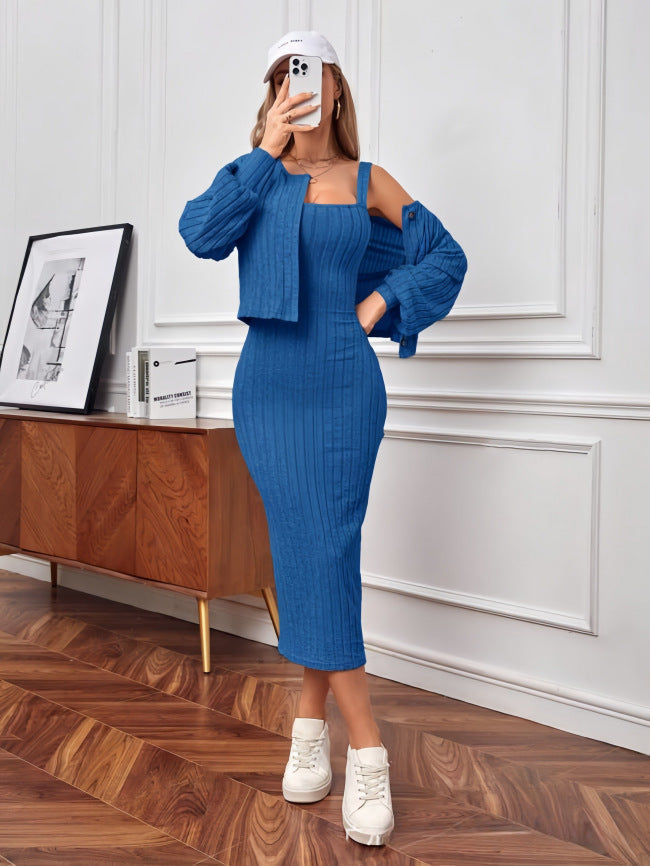 Damen Strick-Outfit mit Knopfleiste und Bündchen ModeGeist