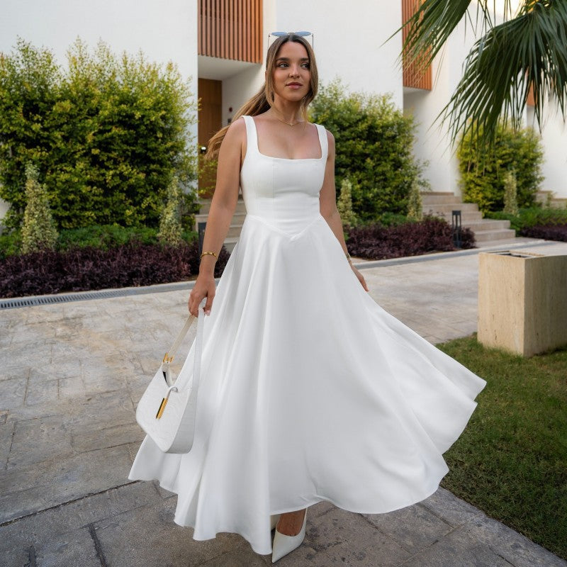 Damen Elegantes Maxikleid mit traumhaftem A-Linien Schnitt und schickem Quadrat-Ausschnitt ModeGeist