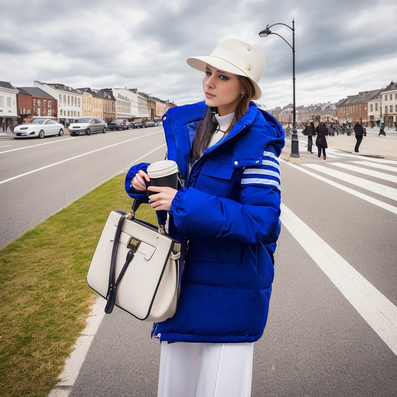 Damen modische Steppjacke mit praktischer Kapuze und großen Taschen ModeGeist
