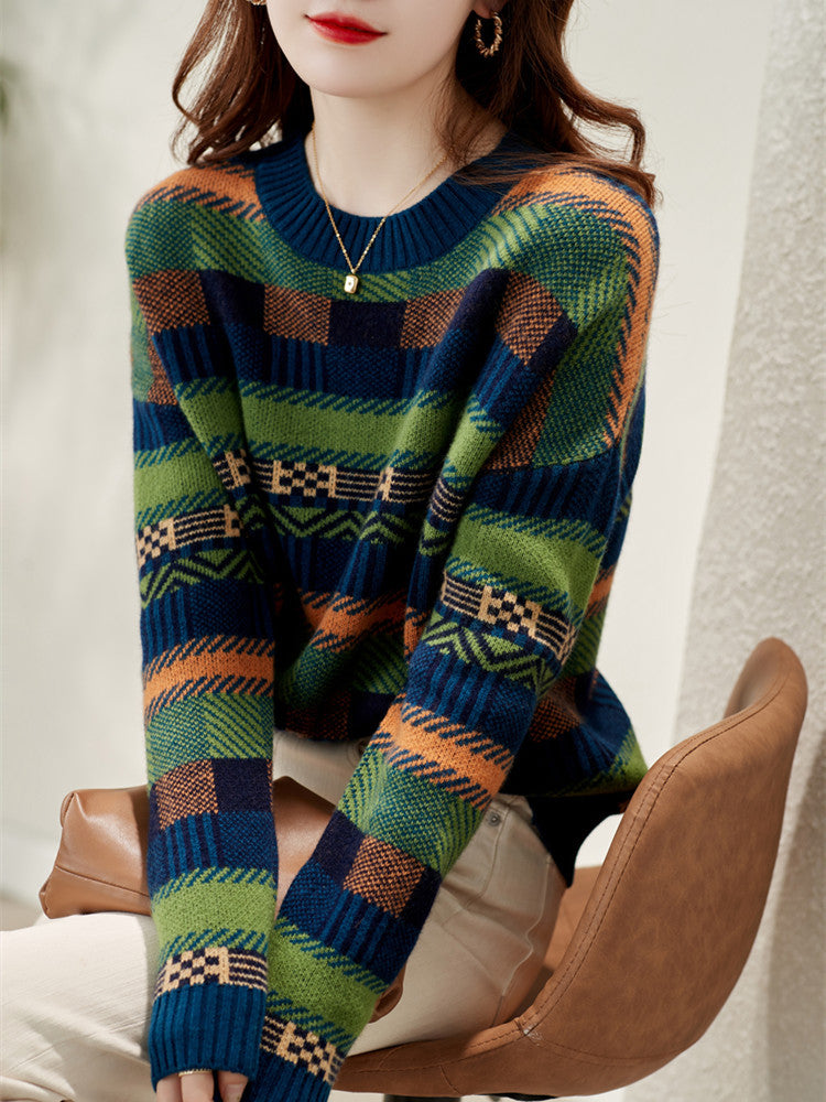 Damen Gemusterter Strickpullover mit Rundhalsausschnitt und weich-flauschiger Textur ModeGeist