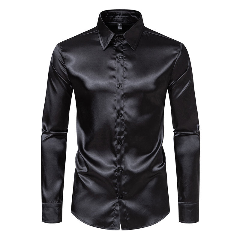Herren Elegantes Satinhemd mit schimmerndem Finish und klassischem Kragen ModeGeist