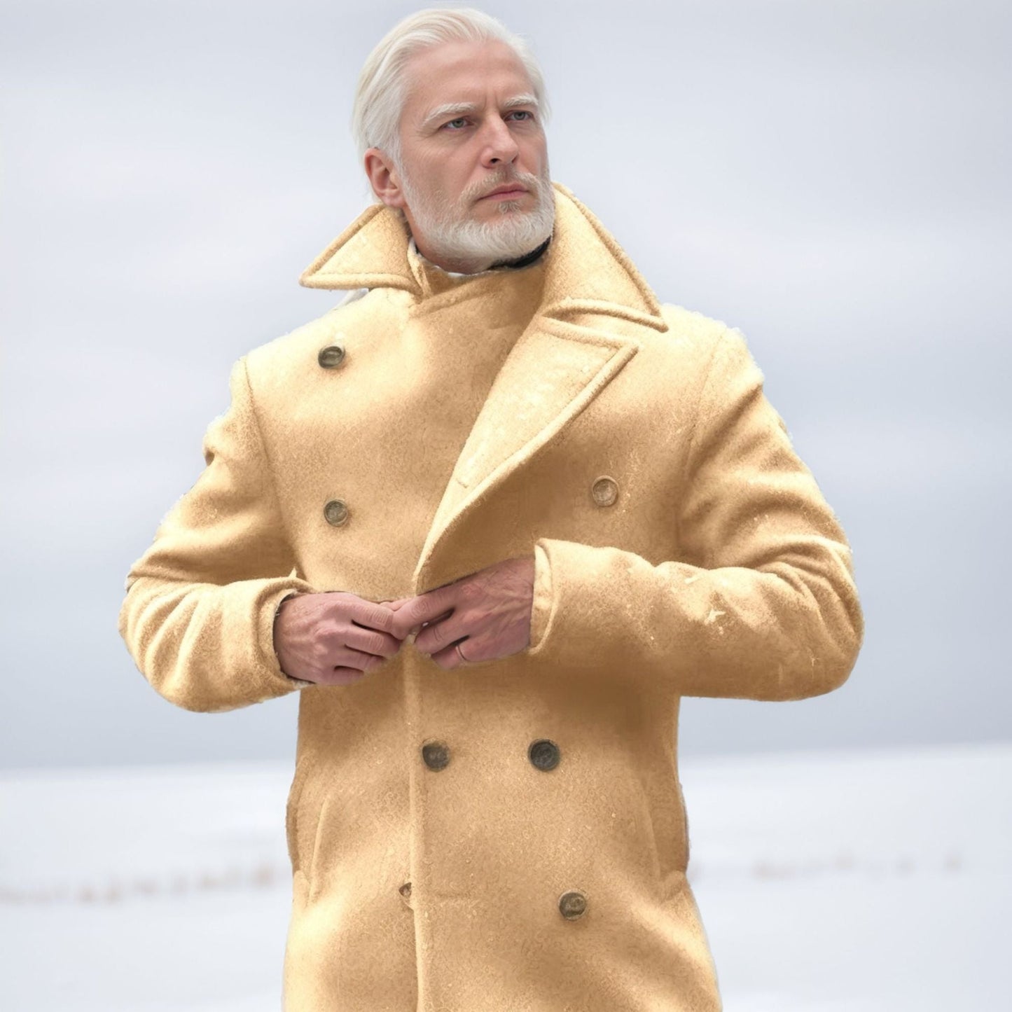 Herren eleganter doppelreihiger Wollmantel mit strukturiertem Obermaterial ModeGeist