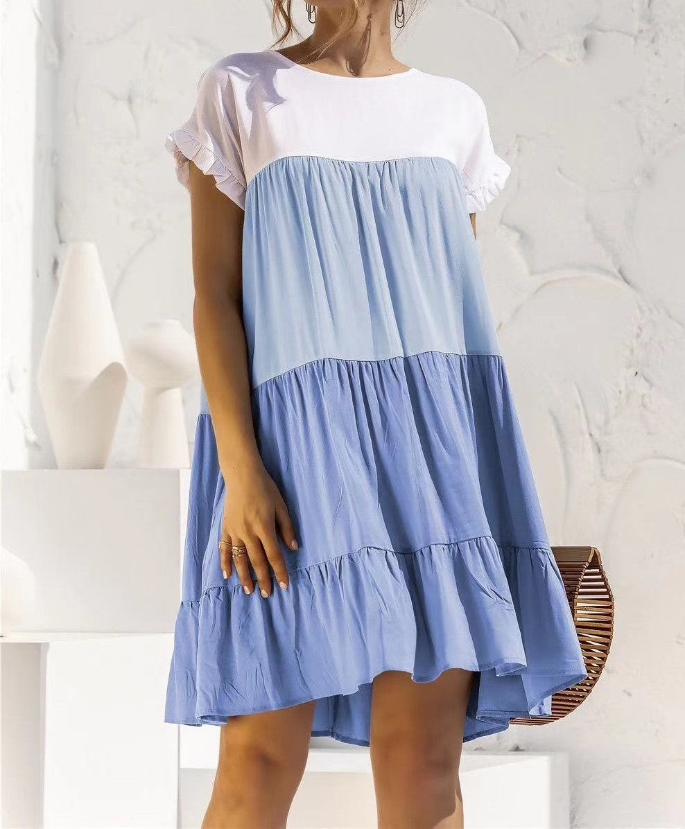 Modisches, bequemes Sommerkleid für Damen mit weitem Rock und Rüschen