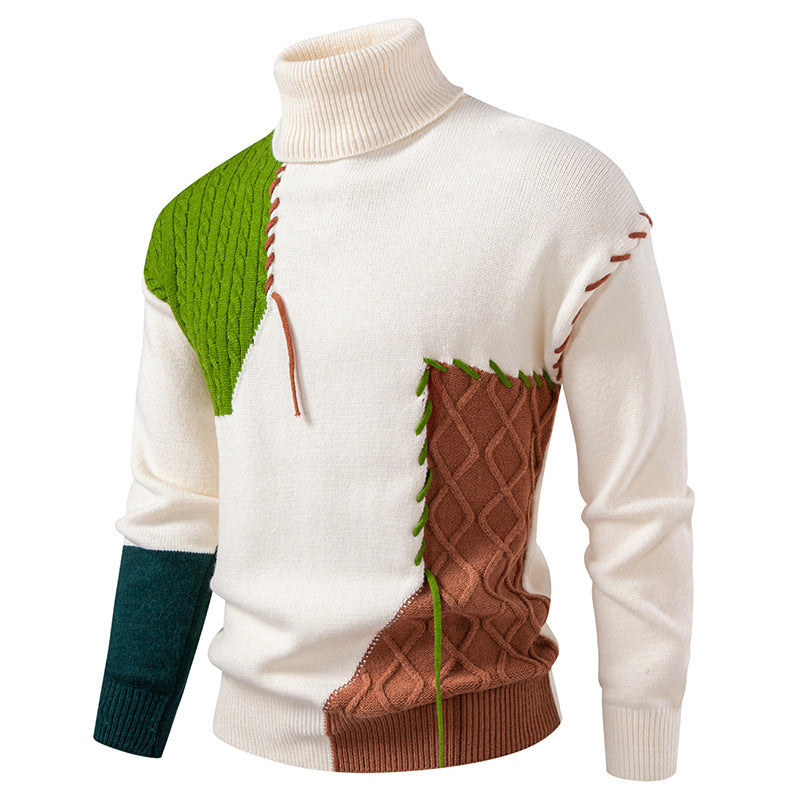 Herren Rollkragenpullover mit geometrischem Zopfmuster und kontrastierenden Akzenten ModeGeist