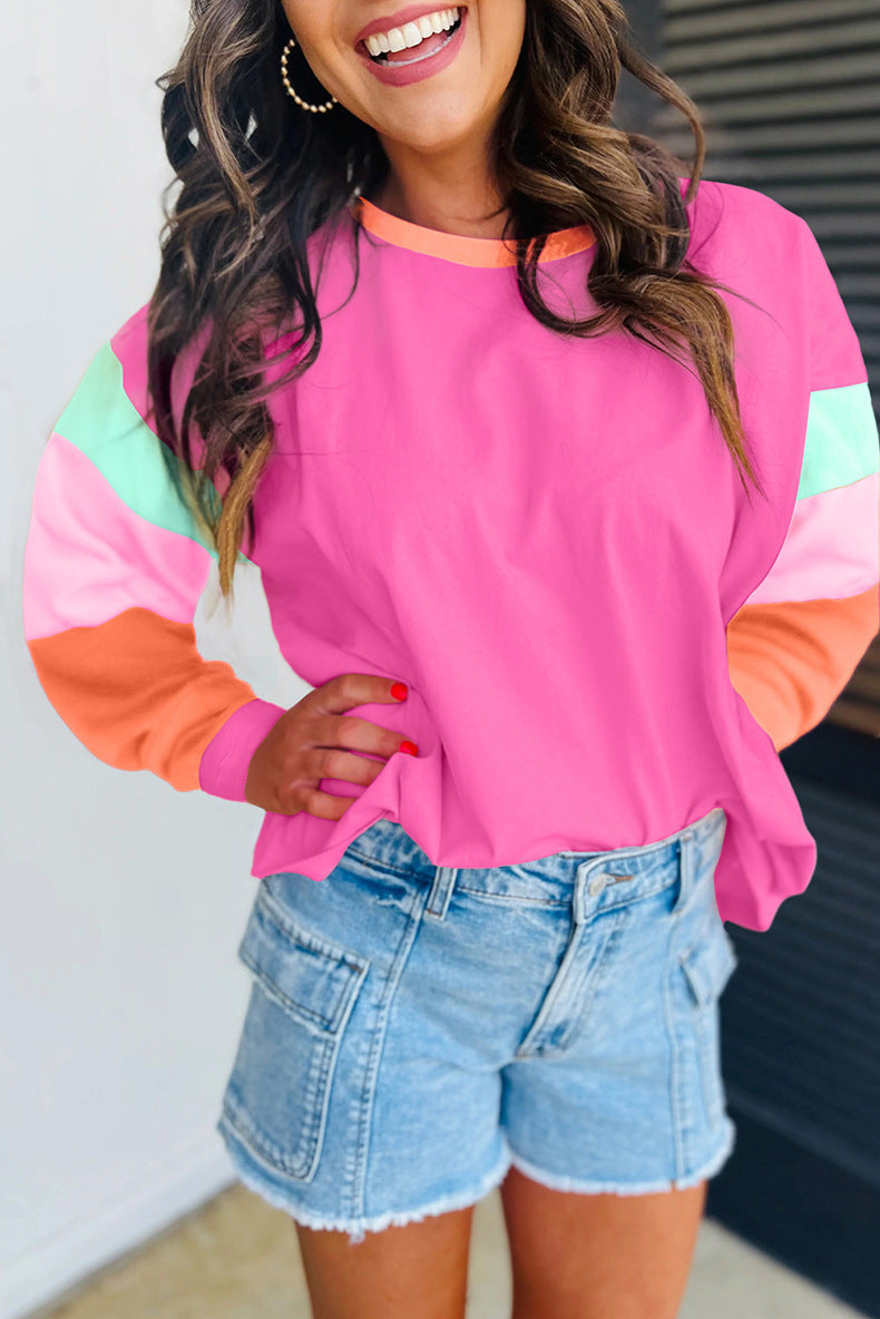 Damen lässiger Sweatshirt mit kontrastierenden Ärmeln ModeGeist