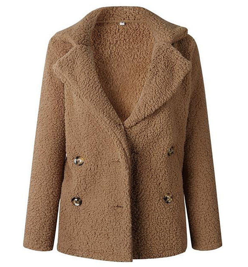 Damen Flauschiger Doppelreiher Blazer aus Kunstfell ModeGeist