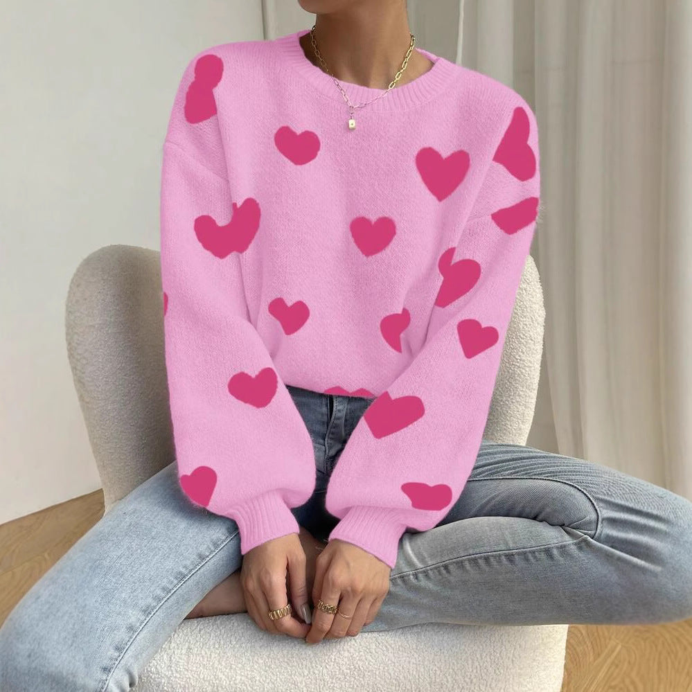 Damen Strickpullover mit auffälligem Herzdesign und lässigem Schnitt ModeGeist