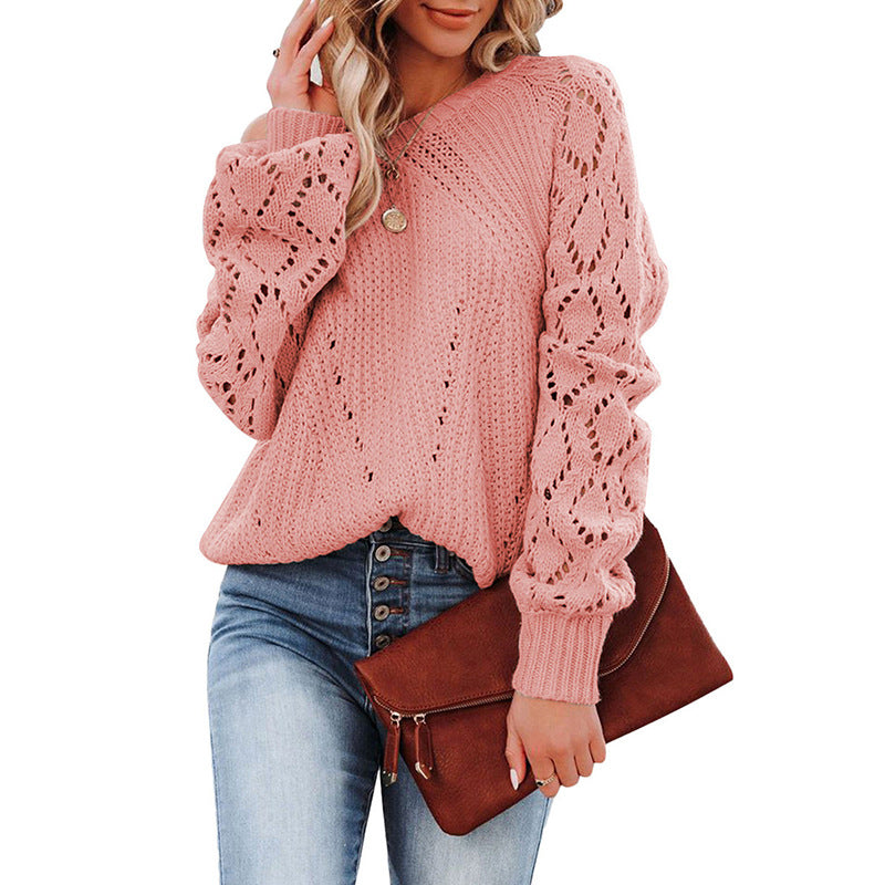 Damen Grobstrickpullover mit V-Ausschnitt und luftigen Ärmelöffnungen ModeGeist