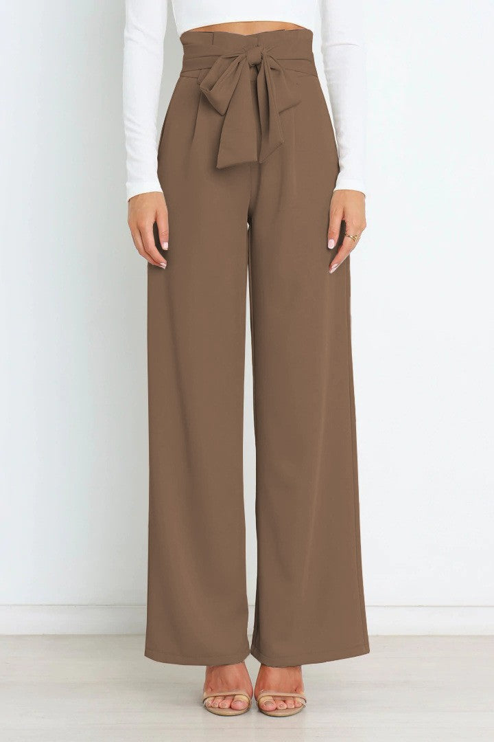 Damen Weitgeschnittene Hose mit dekorativem Bindegürtel ModeGeist