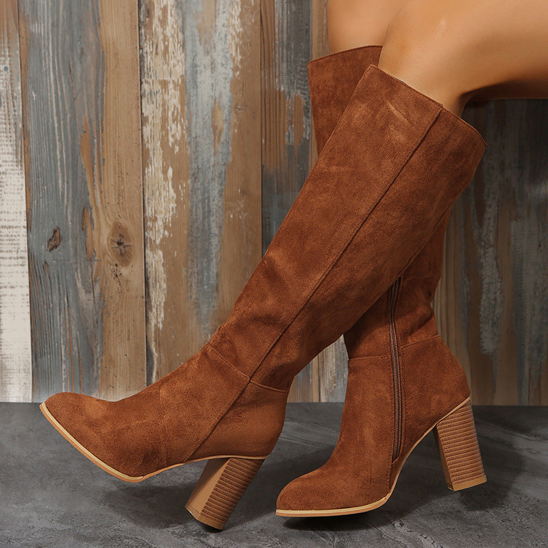 Damen Modische Overknee-Stiefel mit elegantem Blockabsatz und rutschfester Sohle ModeGeist