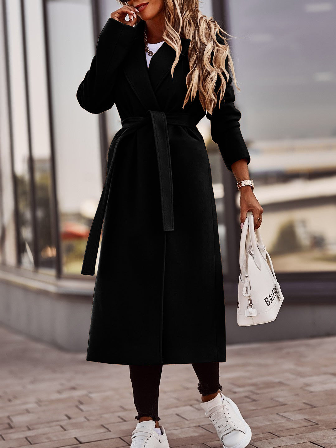 ModeGeist | Mantel - Langer Wollmix - Eleganter Schnitt mit Gürtel - Klassisches Trenchcoat-Design