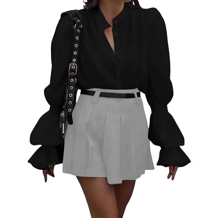 Damen Bluse mit eleganten Puffärmeln und zeitlosem Stehkragen ModeGeist
