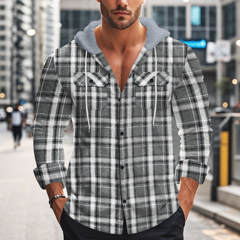Herren Karierte Hemdjacke mit Kapuze und praktischen Taschen ModeGeist
