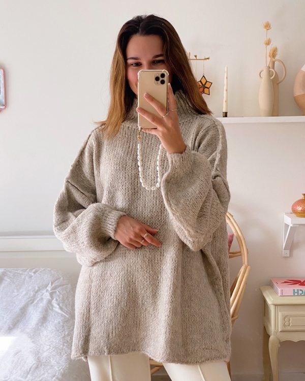 Damen lässiger Oversize Pullover mit hohen Ärmeln und unkonventionellem Schnitt ModeGeist