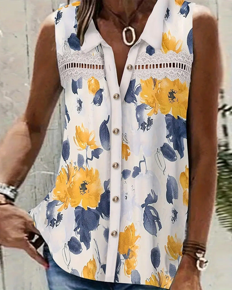 Blusenhemd für Damen mit femininen Blumenprints und zarten Spitzendetails von MODEGEIST