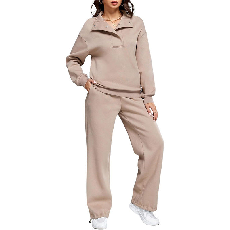 Damen Bequemes Freizeit-Set mit Stehkragen und weiten Hosen ModeGeist