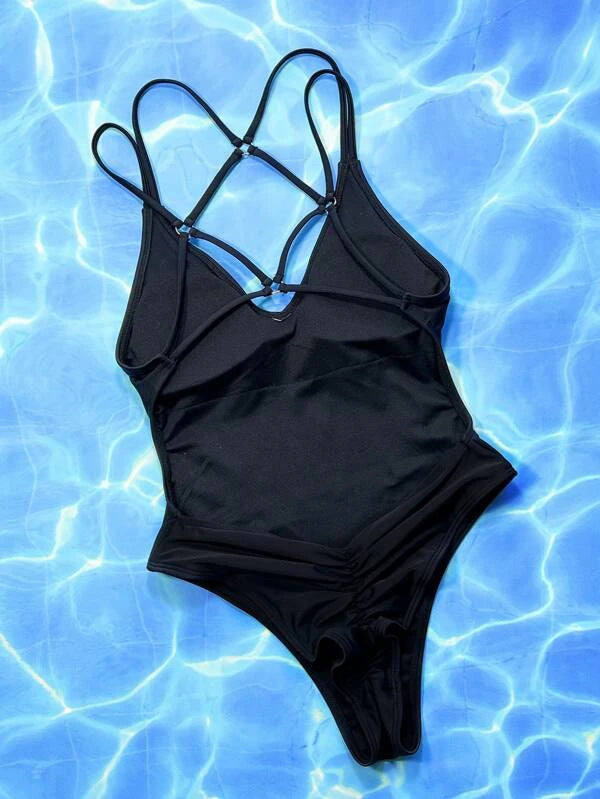 Modischer Damen-Badeanzug mit raffinierter Raffung und stylischem Rücken von MODEGEIST