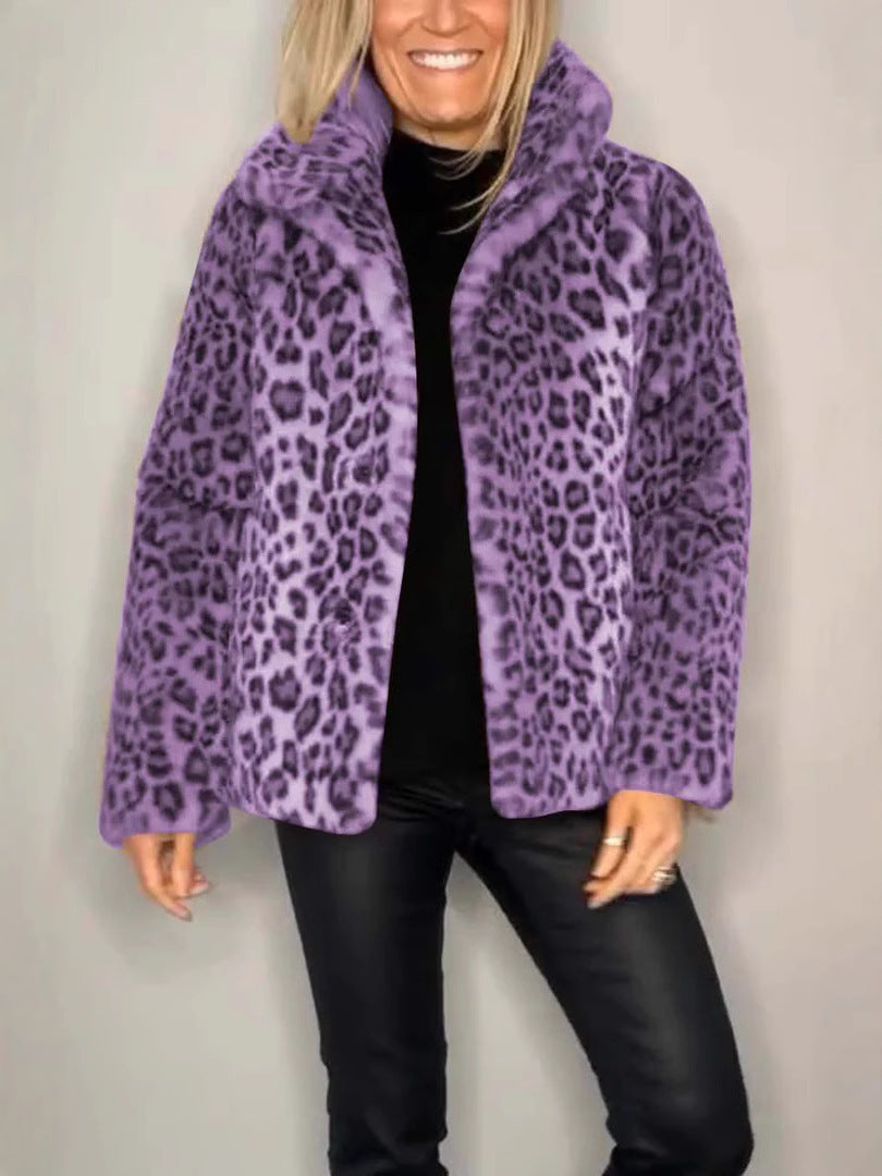 ModeGeist | Mantel - Kunstpelz - Oversized Fit - Reverskragen - Leopardenprint