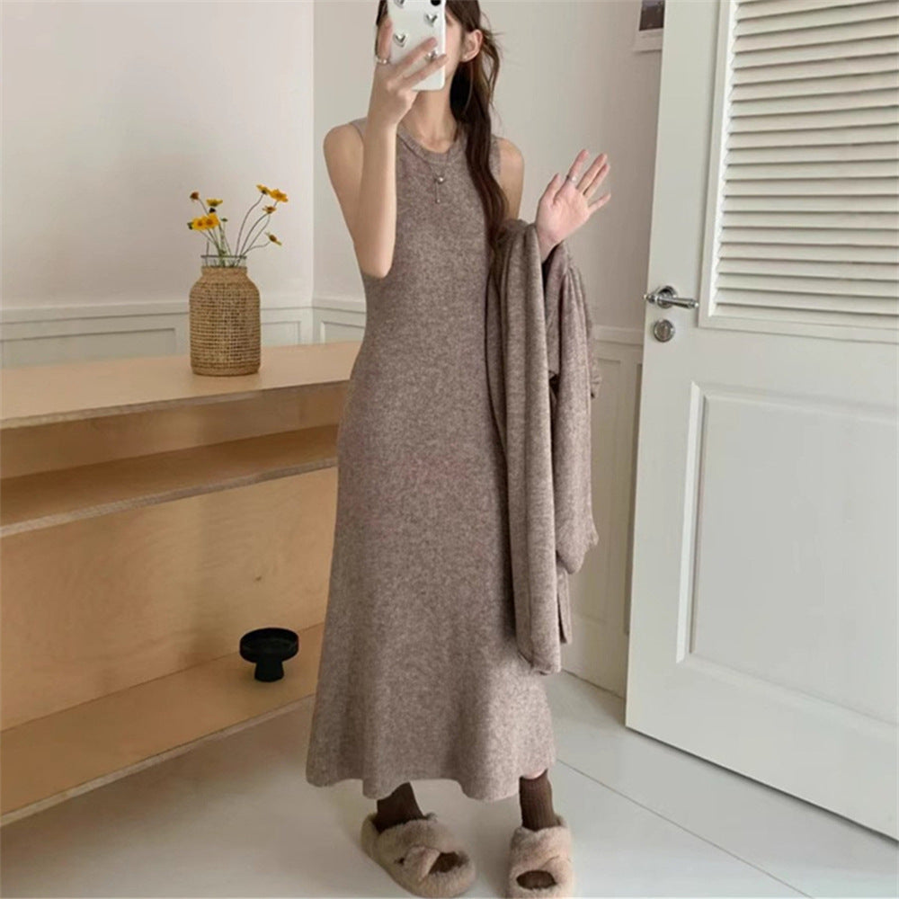 Damen Maxi-Strickkleid mit legerem Schnitt und langem Ärmel ModeGeist