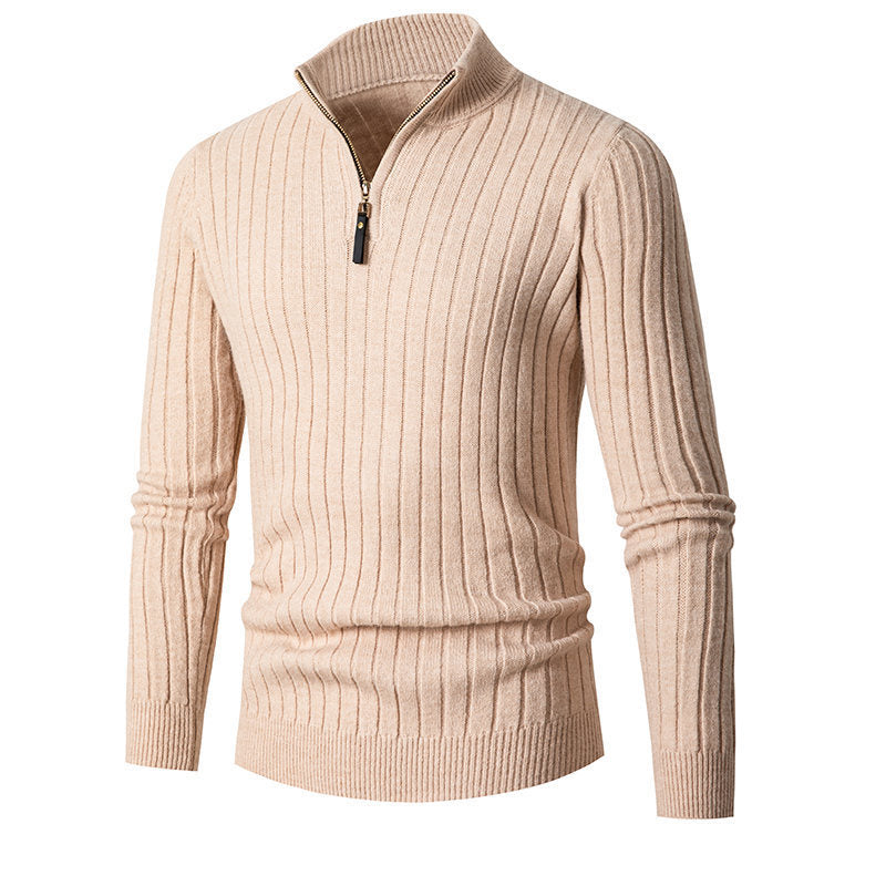 Herren eleganter Strickpullover mit durchgehendem Reißverschluss und Rippenstruktur ModeGeist
