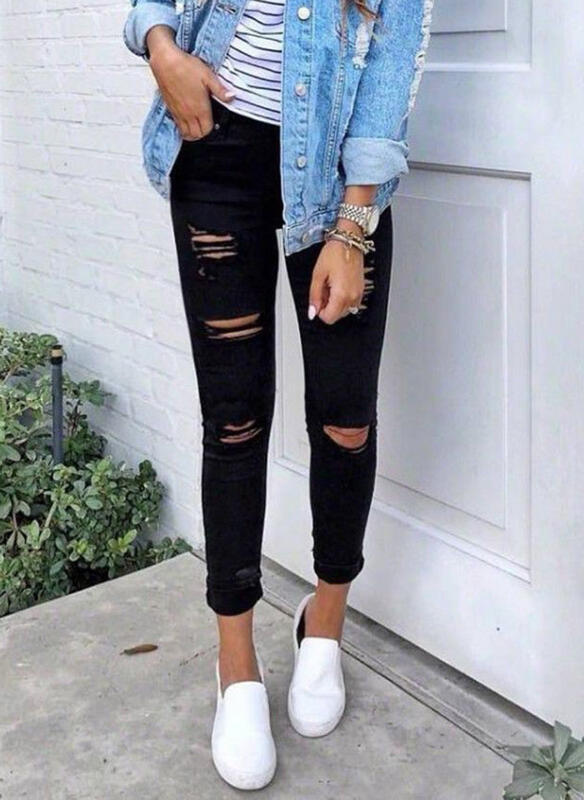 Damen Skinny Jeans mit modischen Rissen ModeGeist