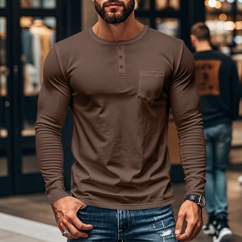 Herren Langarmshirt mit Knopfleiste und Brusttasche ModeGeist