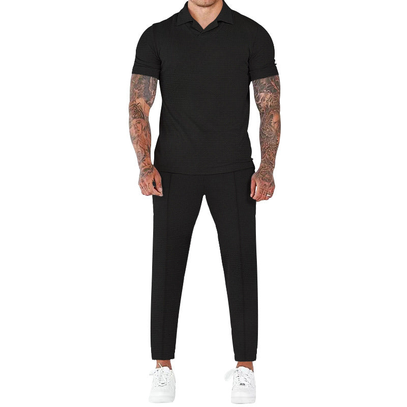 Herren elegantes Kurzarm-Hemd- und Hose-Set mit strukturiertem Design und komfortabler Passform ModeGeist