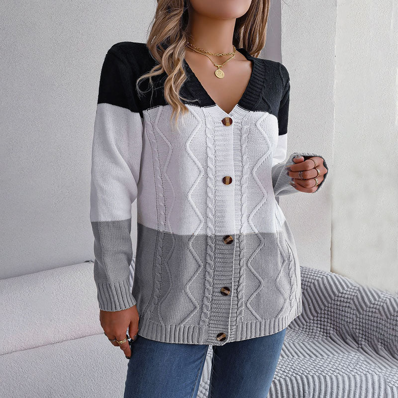 ModeGeist | Farbblock Strickjacke mit Modischem Stil