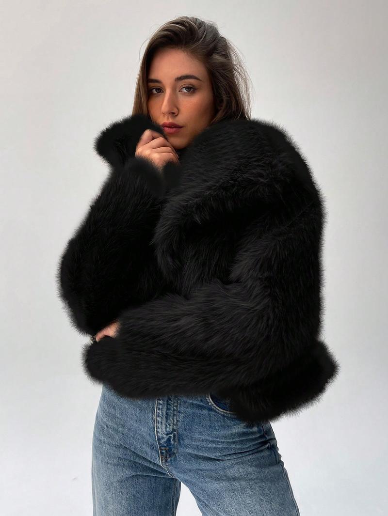 Damen Modischer Kunstpelz-Cropped-Jacke mit voluminösen Ärmeln ModeGeist