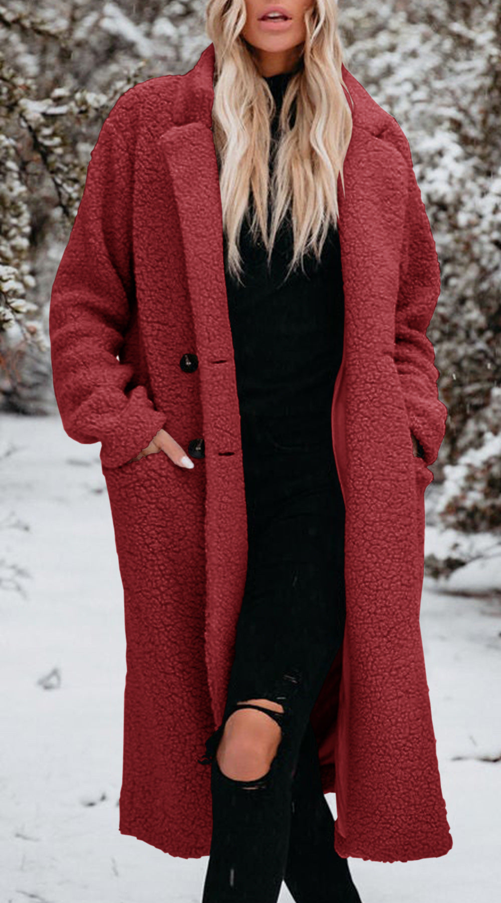 Damen Oversized Teddy-Mantel mit Knopfverschluss und praktischen Taschen ModeGeist