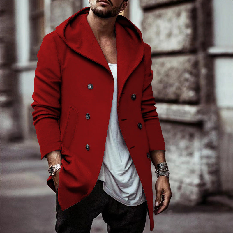 Herren stylischer Hoodie-Mantel mit doppelter Knopfreihe und weitem Kragen ModeGeist