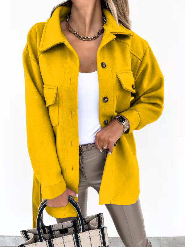 Damen Modische Overshirt-Jacke mit aufgesetzten Taschen und Knopfverschluss ModeGeist