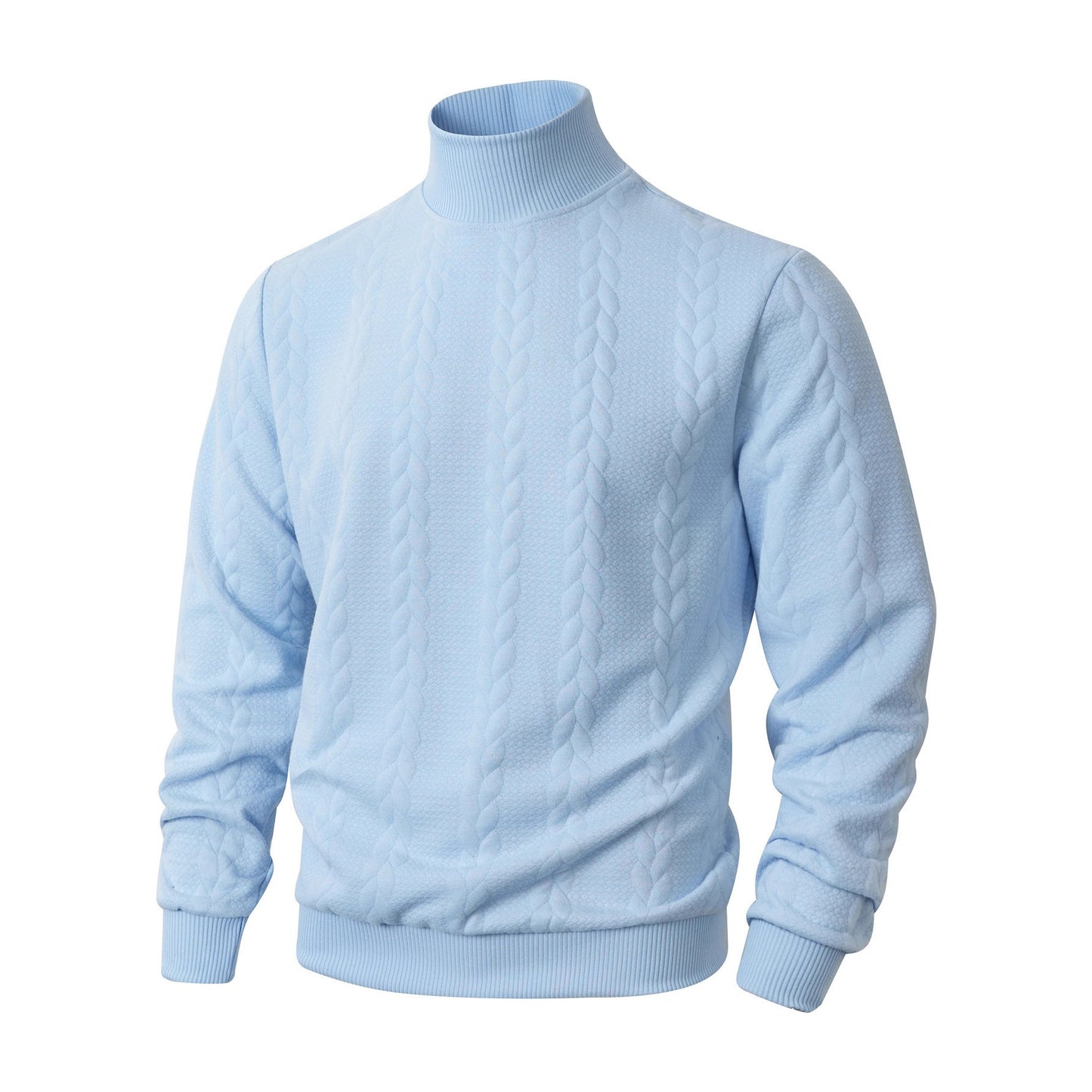Herren modischer Strickpullover mit hohem Kragen und Zopfmuster ModeGeist