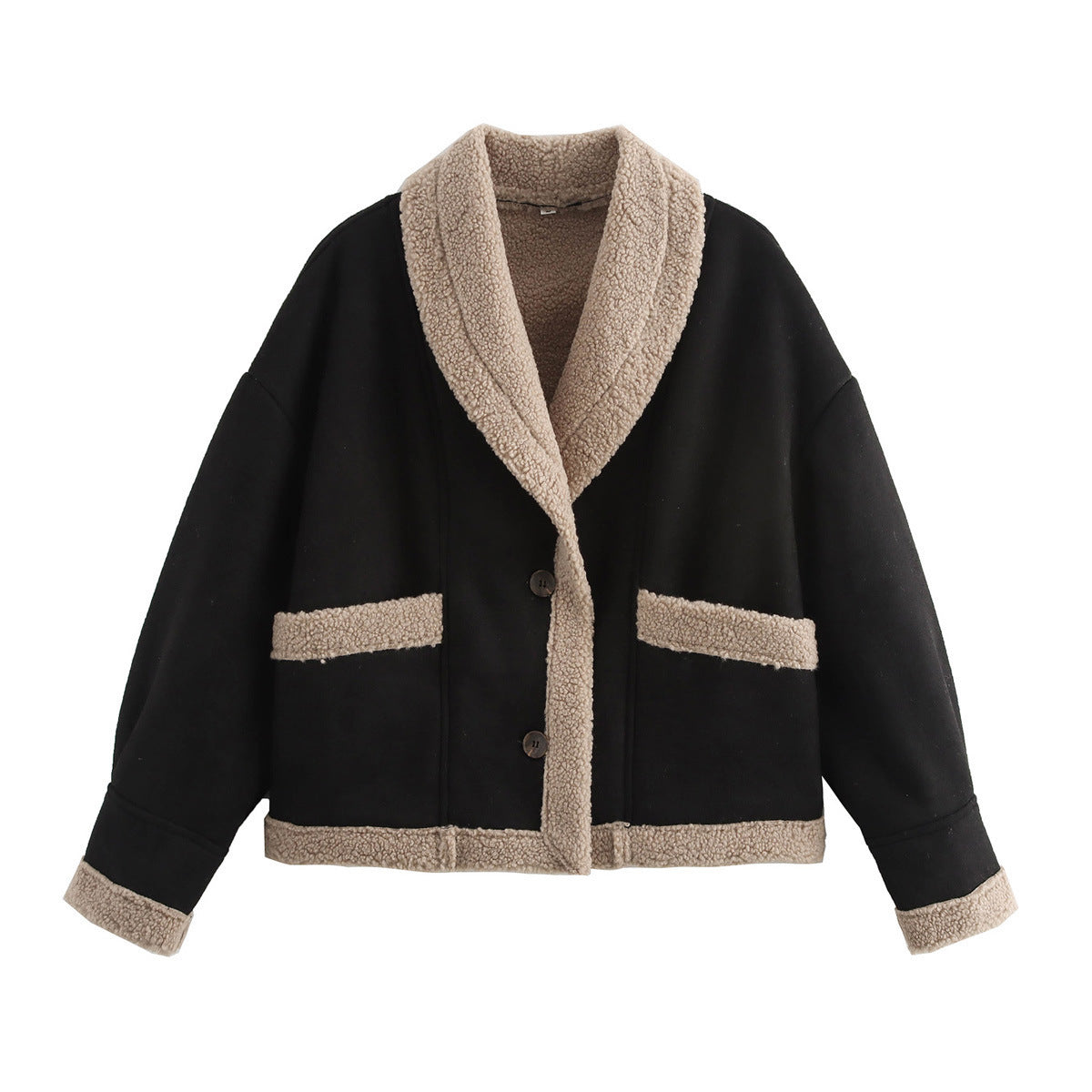 Damen kuscheliger Schnittjacke mit Teddyfelldetails ModeGeist