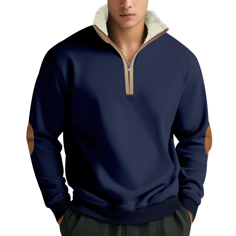 Herren Fleece Pullover mit Stehkragen und Kontrastdetails ModeGeist