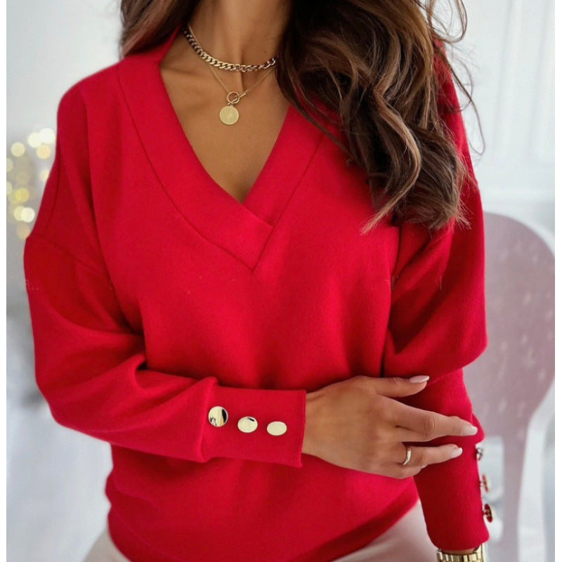 Damen lässiger V-Ausschnitt Pullover aus weichem Baumwollmix ModeGeist