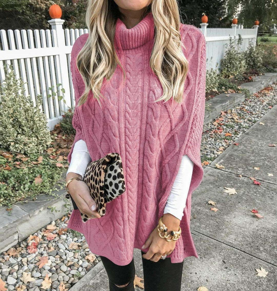 Damen Strickponcho mit hochschließendem Kragen und klassischem Kabelmuster ModeGeist