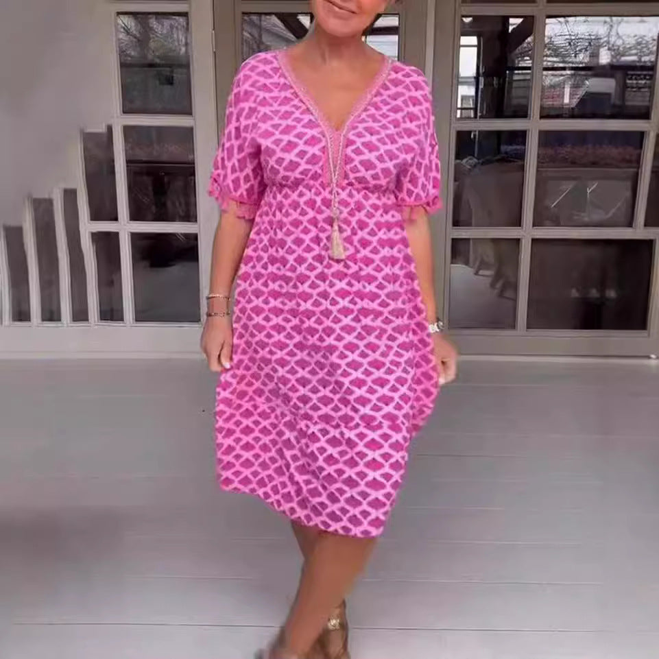 Sommerkleid für Damen, lässiger Schnitt, ausgestellter Rock, feine Fransen, MODEGEIST